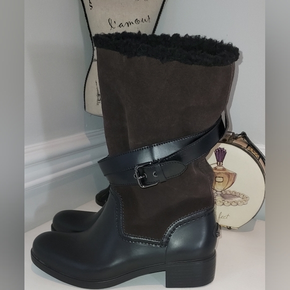 Coach Brown Zena Rubber and Suede Winter/Rain Boots Pre-owned - Picture 3 of 9